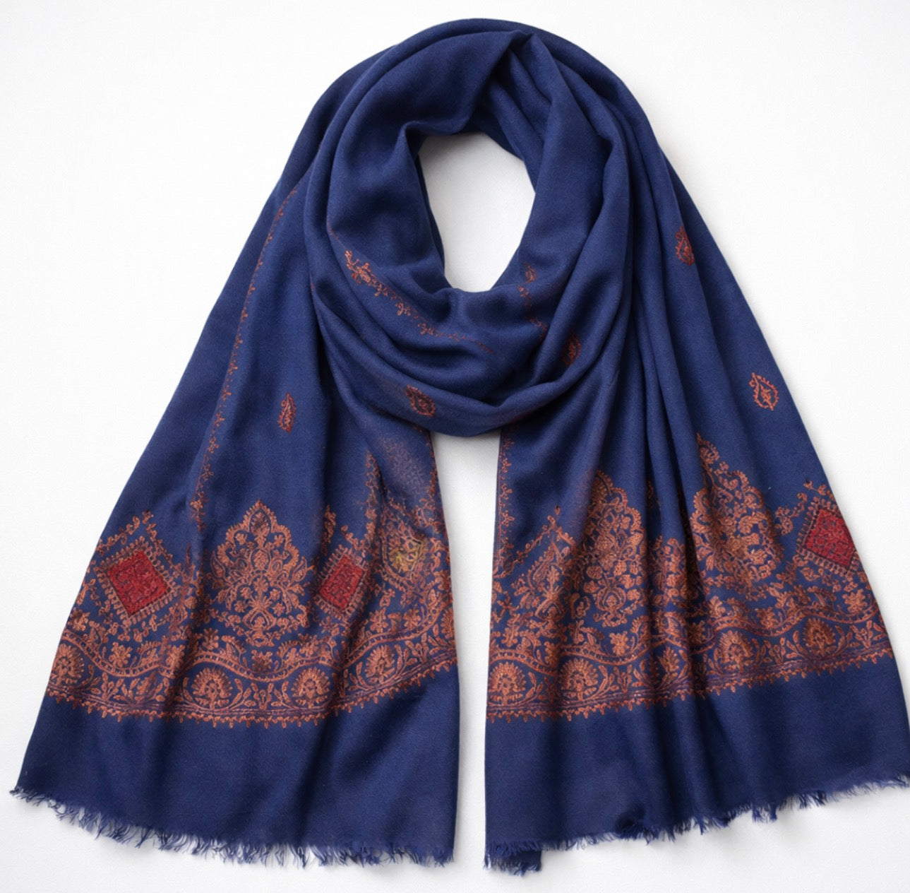 Twilight Blue Embroidered Scarf/ Light shawl
