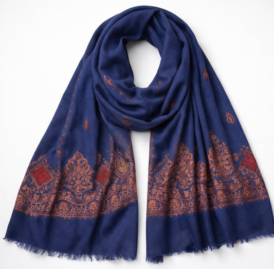 Twilight Blue Embroidered Scarf/ Light shawl