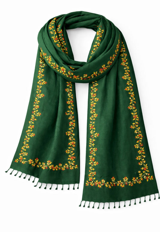 Emerald Embroidered Wool Shawl