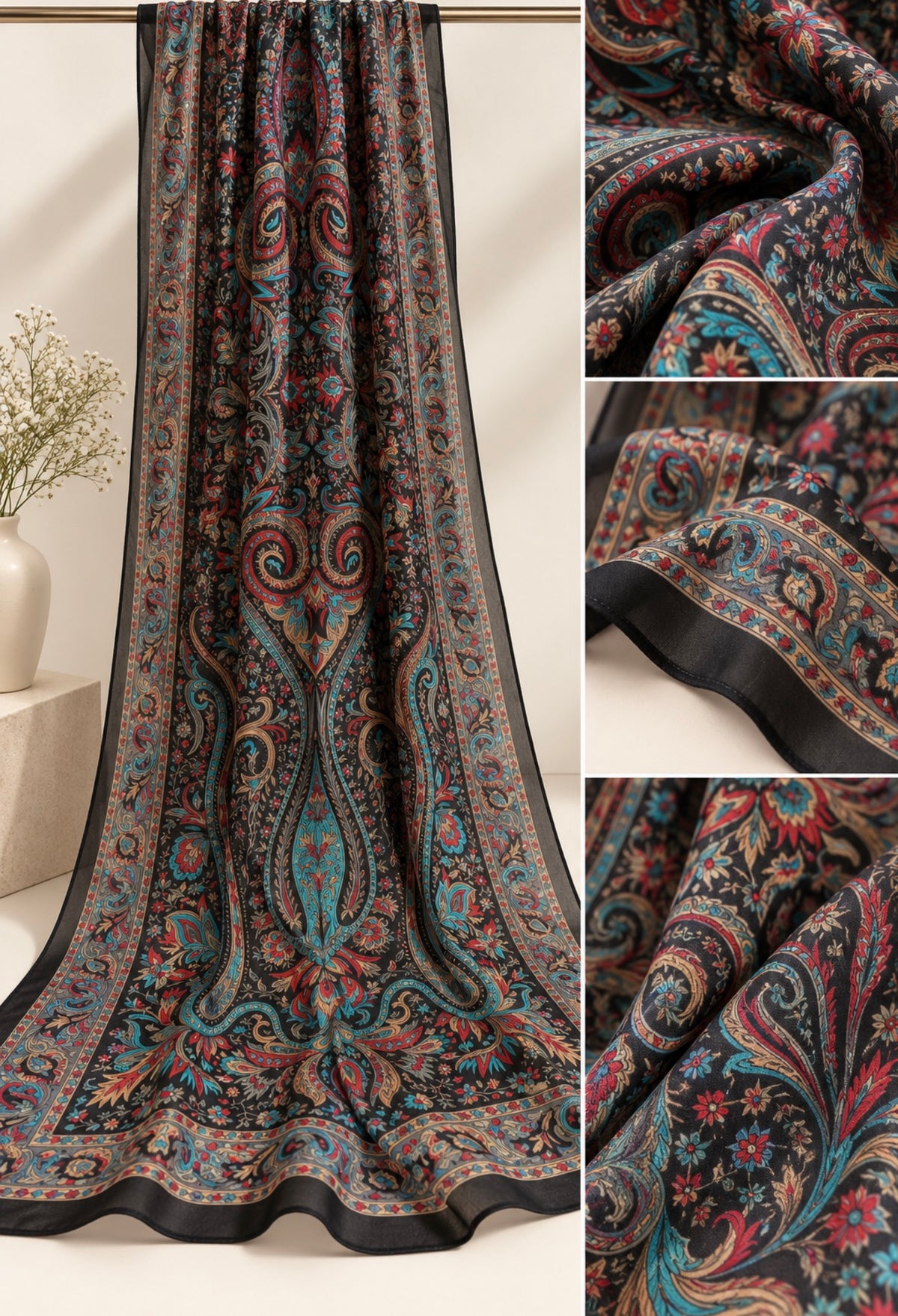 NORA Midnight Paisley silk scarf