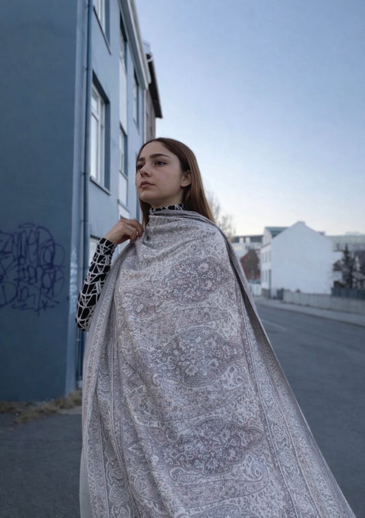 Silver Lavender Paisley Silk Shawl