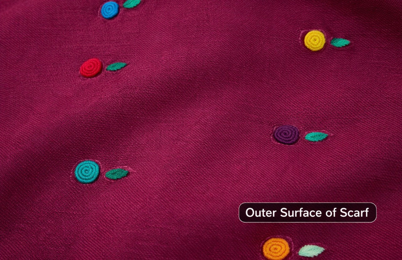 Deep Magenta/ Hand-Embroidered Wool Blend Shawl
