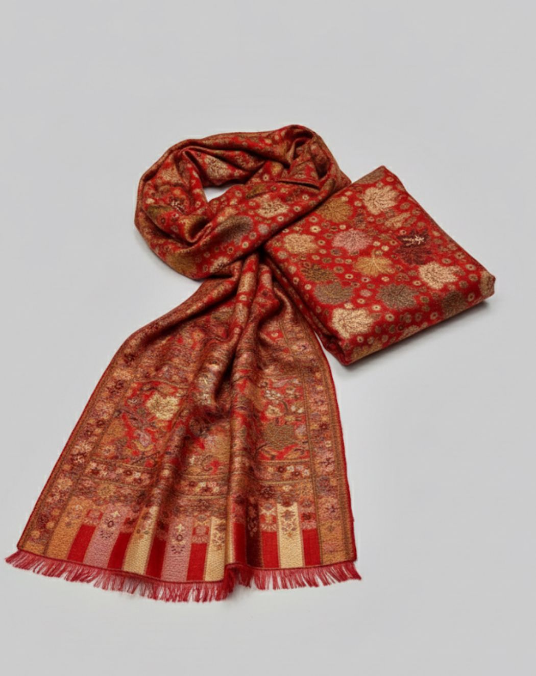 Rust Red & Gold Patterned Scarf Scarf / Light Shawl