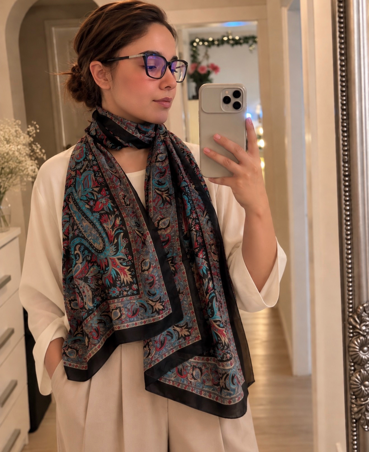 NORA Midnight Paisley silk scarf