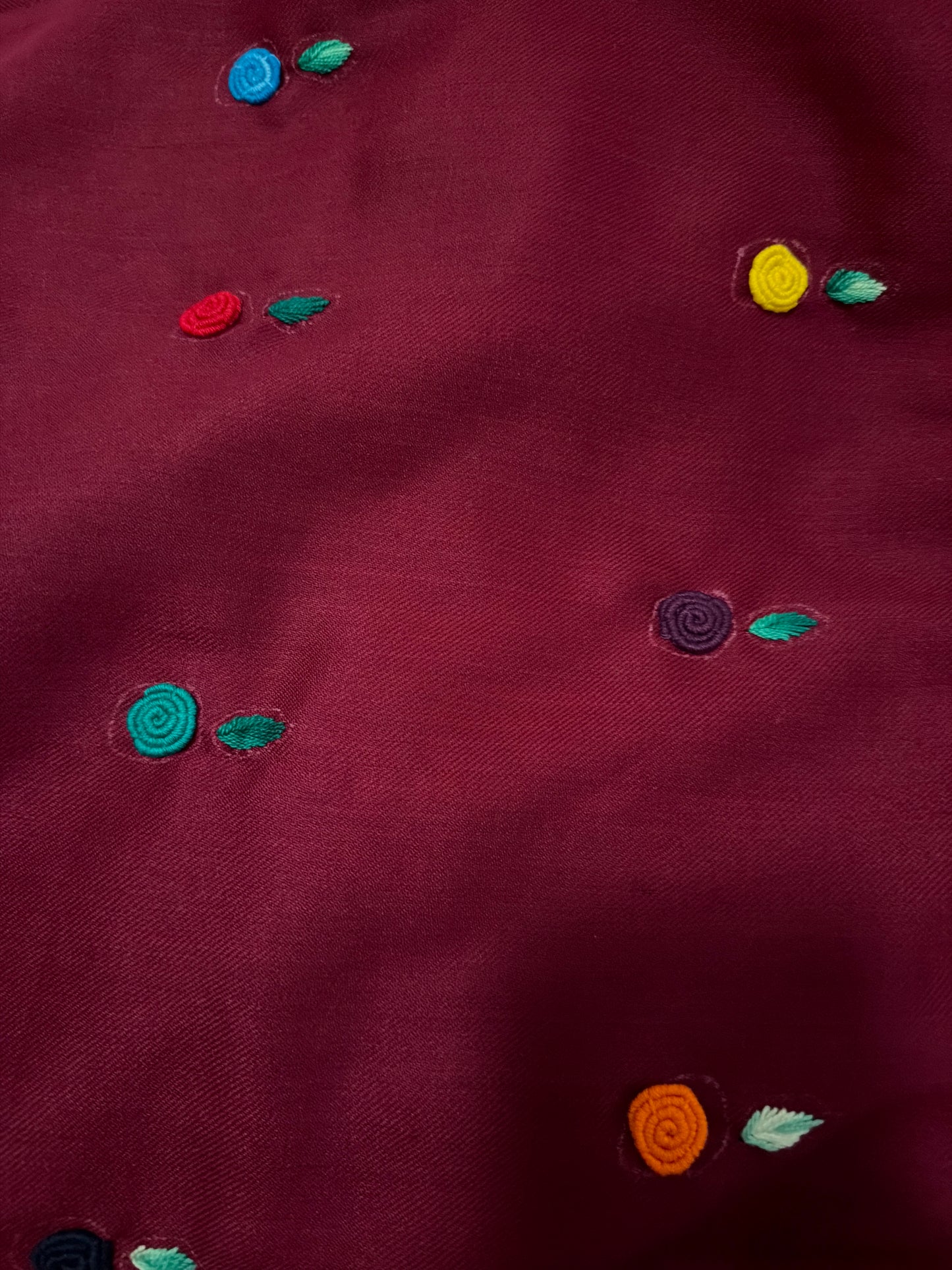 Deep Magenta/ Hand-Embroidered Wool Blend Shawl