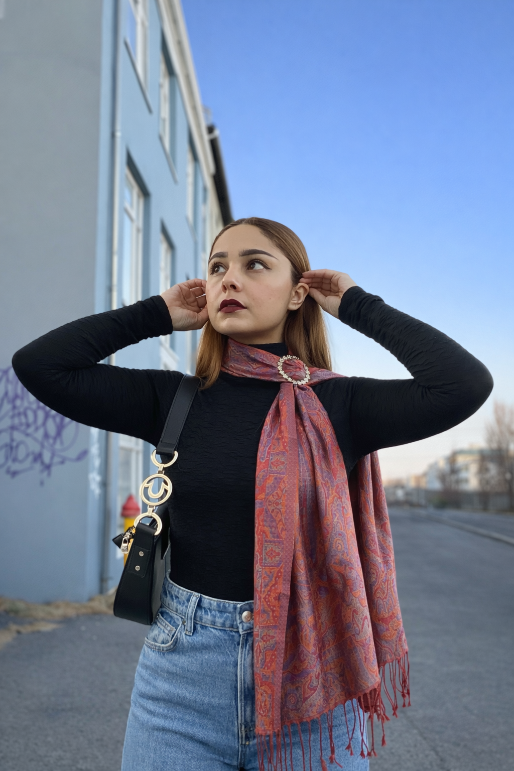 Crimson Silk of Herat With Crystal Brooch