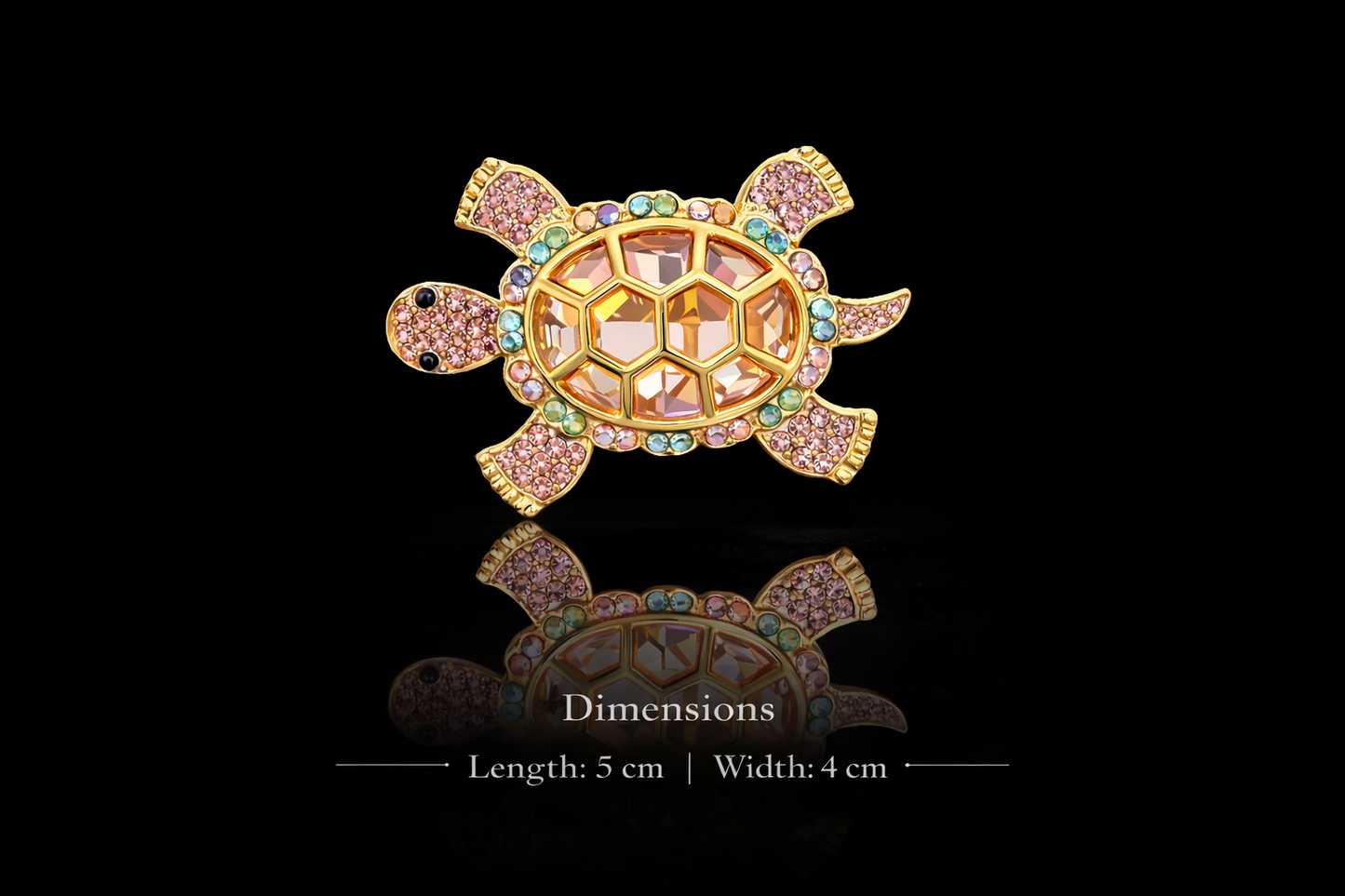 Golden Radiance Turtle Crystal Brooch