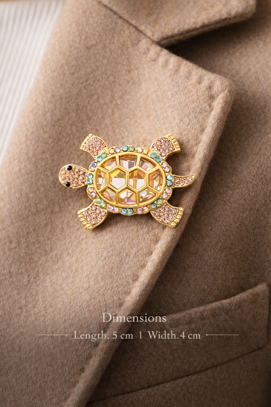Golden Radiance Turtle Crystal Brooch