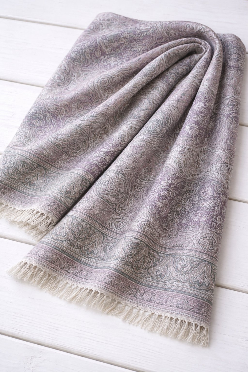Silver Lavender Paisley Silk Shawl