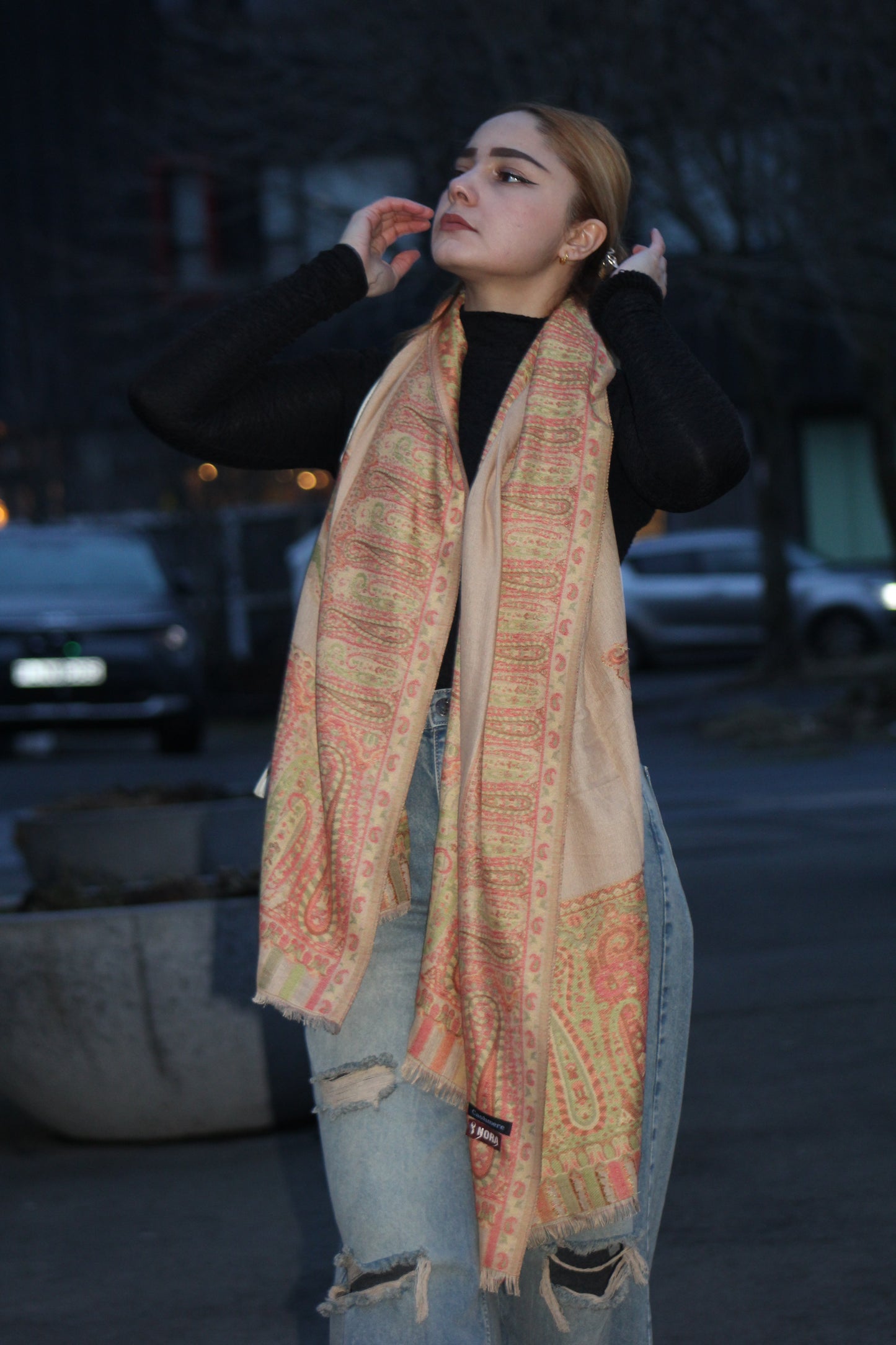 Elegant Paisley Printed Scarf/ Light shawl – Beige & Earth Tones